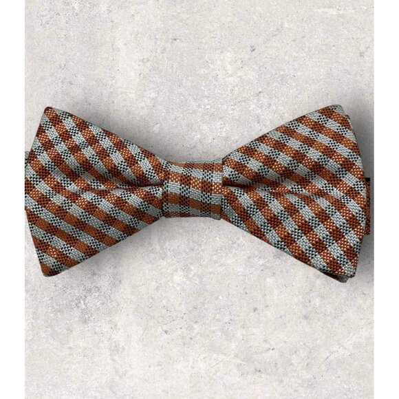 IZOD Polyester Bow Tie Orange Ivory Tartan W:2.5" EUC - Picture 1 of 2